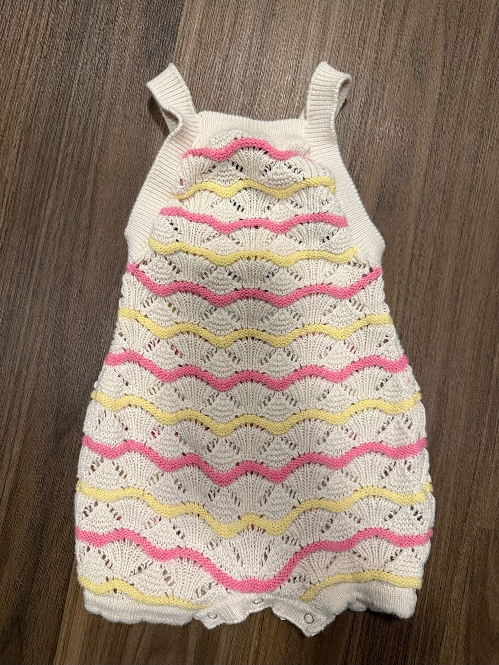 Old Navy Cream Knit Baby Romper with Pink and Yellow Waves